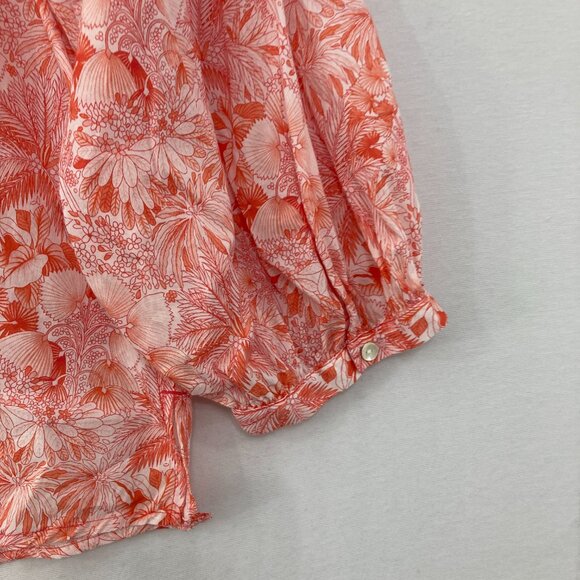 Tommy Bahama Large Red White Floral Puff Sleeve Button Down Blouse Feminine - Picture 10 of 11